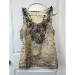 MM Couture by Miss Me‎ Floral Rosette Tank Top Grey Yellow Sleeveless Blouse M